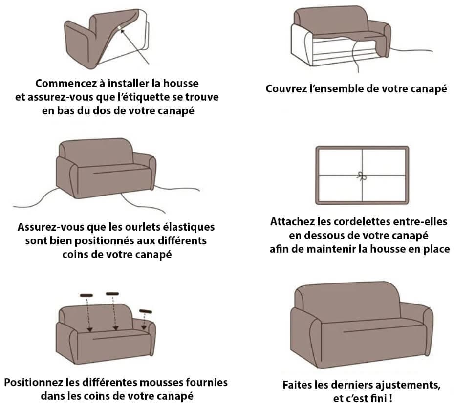 Instructions et etapes a suivre pour installer une Housse de Canape
